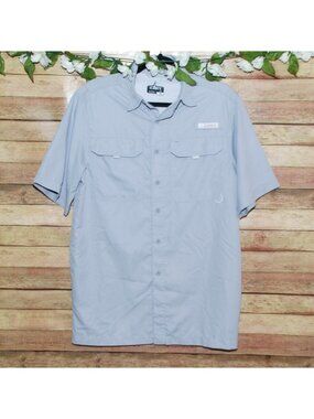 Habit Mens Gray Button Up Fishing Shirt Size M Solar Factor Short Sleeve